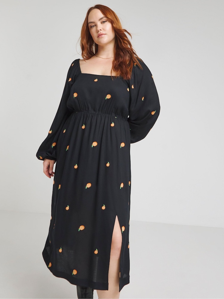Simply Be Black Peach Embroidered Dress - Image 1 of 5 Simply Be Black Peach Embroidered Dress - Image 1 of 5