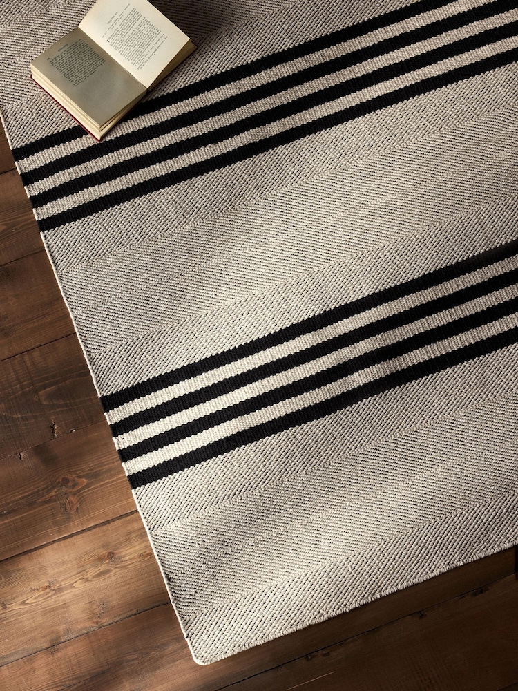 The Set Natural Cotton Stripe Woven Herringbone Flatweave Rug - Image 2 of 3