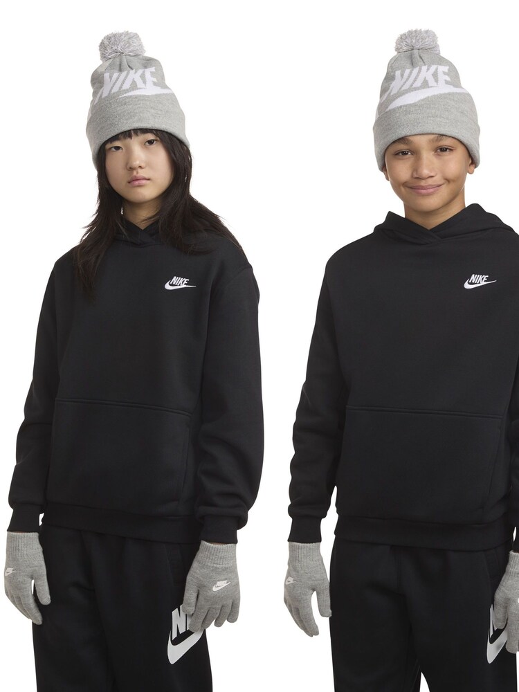 Nike Grey Swoosh Pom Beanie Hat and Gloves Set - Image 1 of 4 Nike Grey Swoosh Pom Beanie Hat and Gloves Set - Image 1 of 4