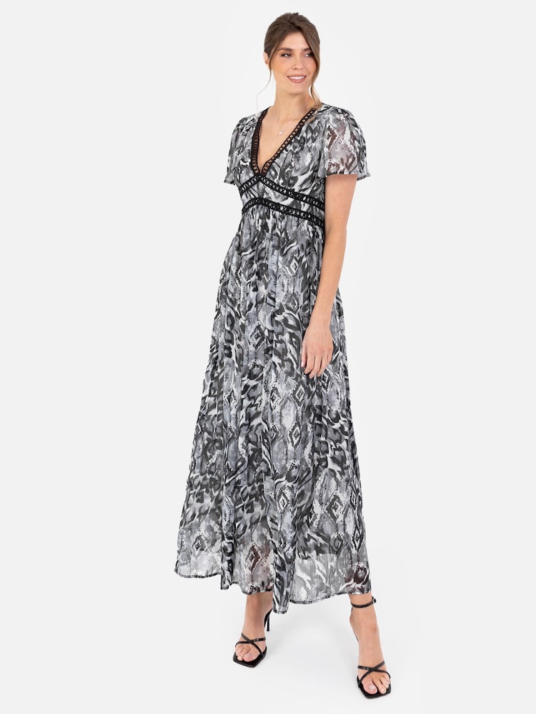 Lovedrobe V-Neck Angel Sleeve Maxi Dress With Trims - Image 1 of 4