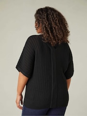 Live Unlimited Black Curve Open Stitch Knitted Kaftan Jumper - Image 2 of 5