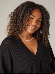Live Unlimited Black Curve Open Stitch Knitted Kaftan Jumper - Image 3 of 5