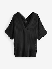 Live Unlimited Black Curve Open Stitch Knitted Kaftan Jumper - Image 5 of 5