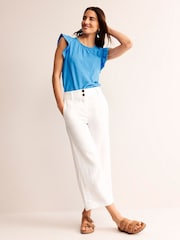 Boden Blue Pom Trim Ruffle Sleeve Top - Image 3 of 5