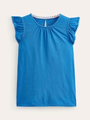 Boden Blue Pom Trim Ruffle Sleeve Top - Image 5 of 5