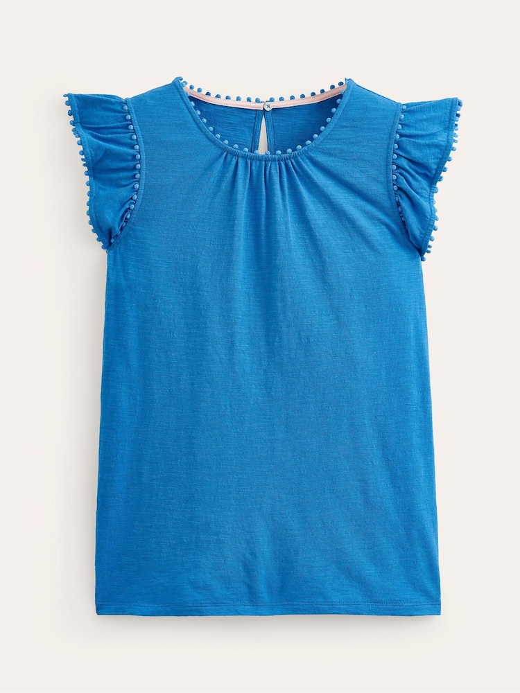 Boden Blue Pom Trim Ruffle Sleeve Top - Image 5 of 5