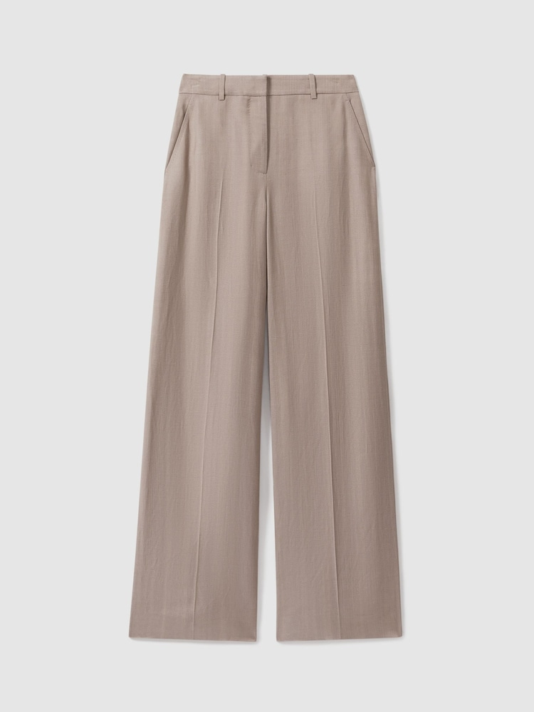 Reiss Pink Rosa Atelier Tailored Wide Leg Suit Trousers With Linen - Image 2 of 5