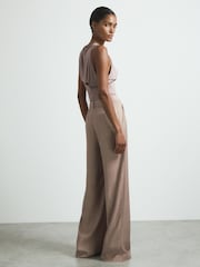 Reiss Pink Rosa Atelier Tailored Wide Leg Suit Trousers With Linen - Image 4 of 5