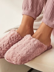Pink Recycled Faux Fur Mule Slippers - Image 1 of 7