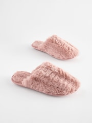 Pink Recycled Faux Fur Mule Slippers - Image 3 of 7
