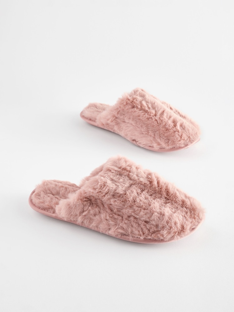 Pink Recycled Faux Fur Mule Slippers - Image 3 of 7