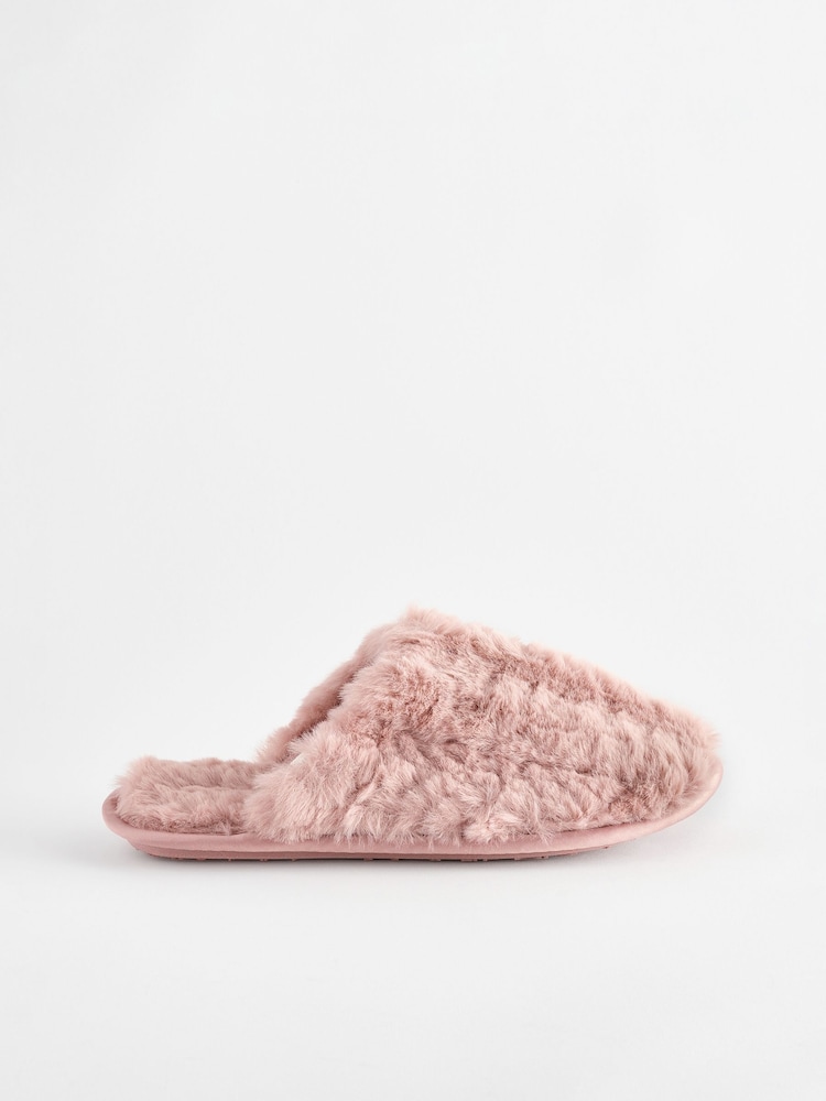Pink Recycled Faux Fur Mule Slippers - Image 4 of 7