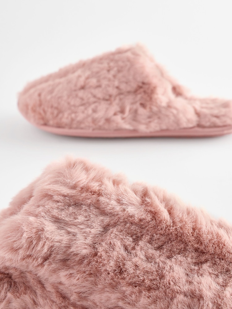 Pink Recycled Faux Fur Mule Slippers - Image 5 of 7