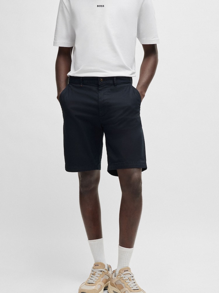 BOSS Drak Blue Slim Fit Stretch Cotton Chino Shorts - Image 1 of 5 BOSS Drak Blue Slim Fit Stretch Cotton Chino Shorts - Image 1 of 5