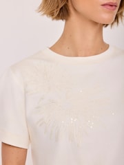 Mint Velvet White Cotton Embellished T-Shirt - Image 3 of 7