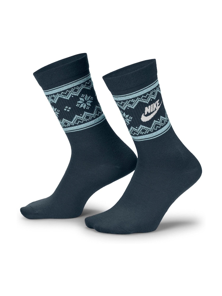 Nike Blue Essential Crew Fairisle Pattern Winter Socks 1 Pack - Image 1 of 4
