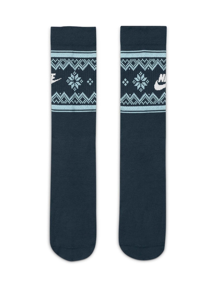 Nike Blue Essential Crew Fairisle Pattern Winter Socks 1 Pack - Image 2 of 4