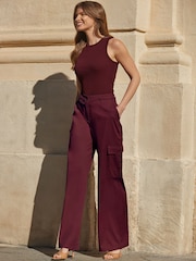 Sosandar Burgundy Red Wide Leg Cargo Trousers - Image 1 of 5