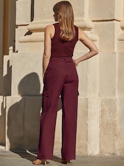 Sosandar Burgundy Red Wide Leg Cargo Trousers - Image 3 of 5