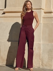 Sosandar Burgundy Red Wide Leg Cargo Trousers - Image 5 of 5