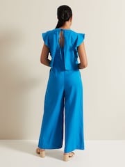Phase Eight Blue Petite Aubrey Linen Blend Frill Jumpsuit - Image 2 of 7