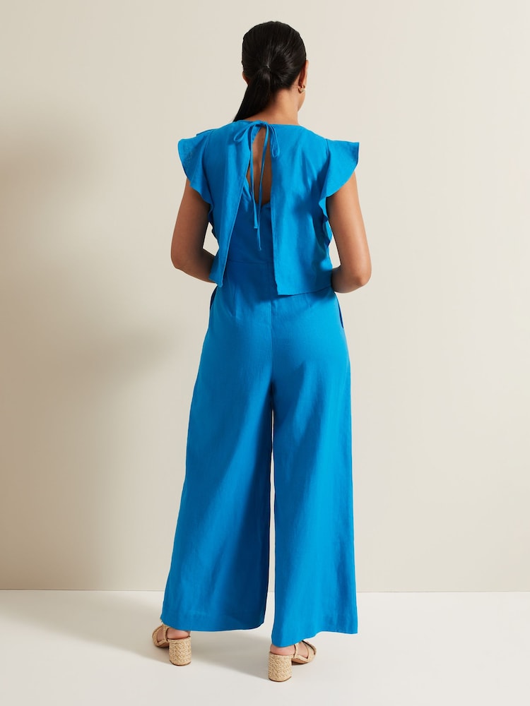 Phase Eight Blue Petite Aubrey Linen Blend Frill Jumpsuit - Image 2 of 7