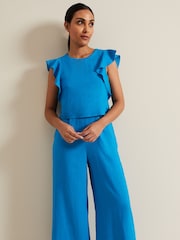 Phase Eight Blue Petite Aubrey Linen Blend Frill Jumpsuit - Image 3 of 7