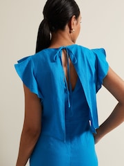 Phase Eight Blue Petite Aubrey Linen Blend Frill Jumpsuit - Image 5 of 7