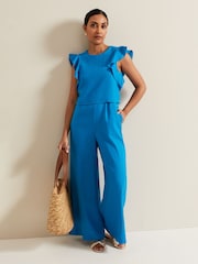 Phase Eight Blue Petite Aubrey Linen Blend Frill Jumpsuit - Image 6 of 7