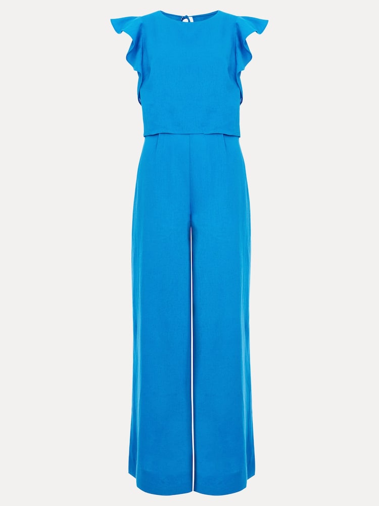 Phase Eight Blue Petite Aubrey Linen Blend Frill Jumpsuit - Image 7 of 7