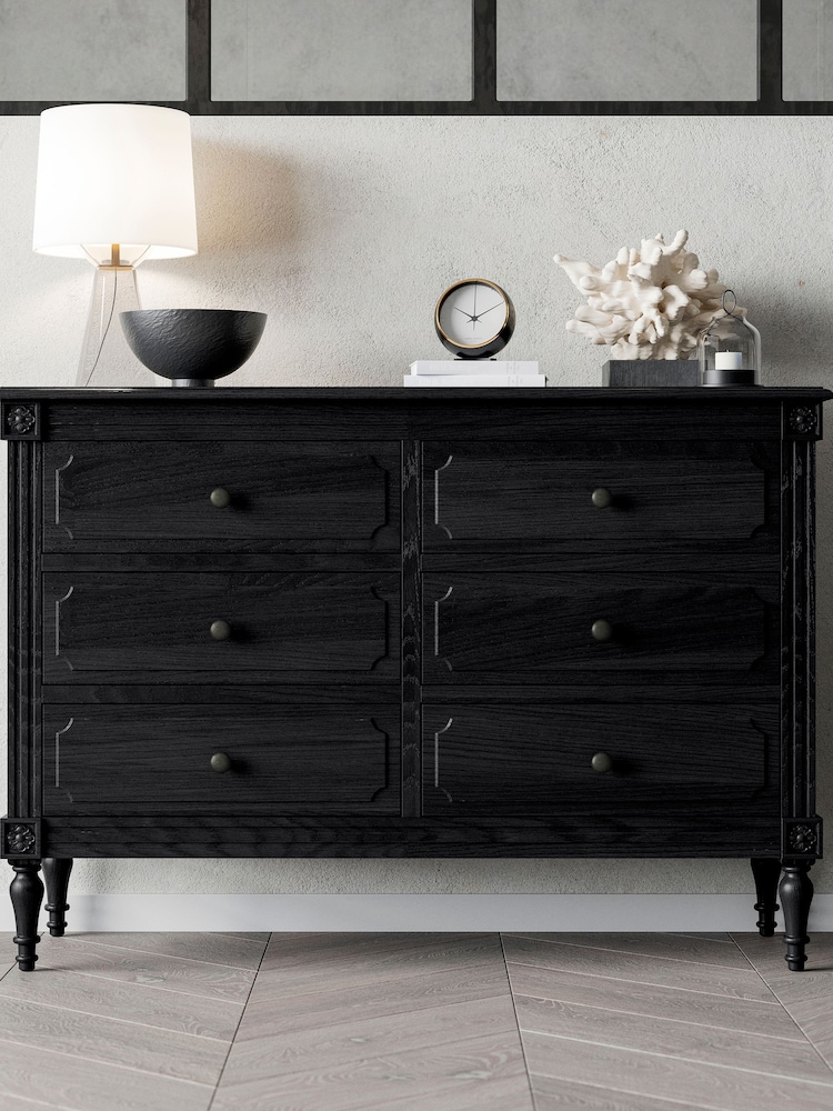 Feather & Black Black Casterton 6 Drawer Wooden Wide Chest - Image 1 of 2