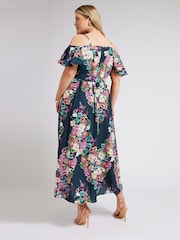 Yours Curve Blue London Cold Shoulder Wrap Dress - Image 3 of 5