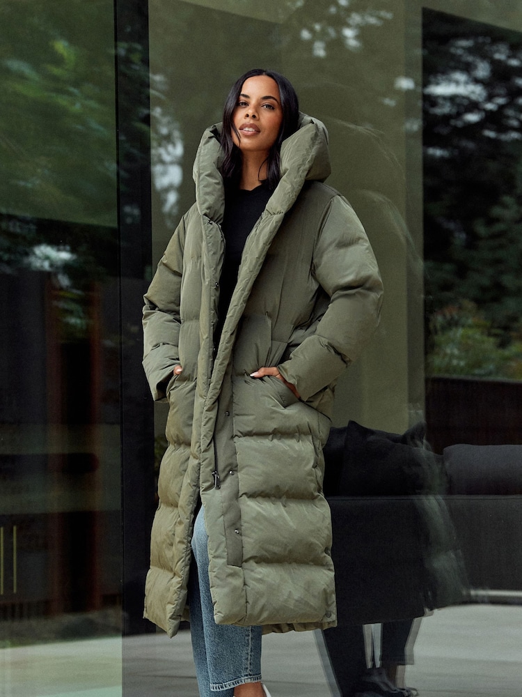 Khaki Green Premium Long Padded Hooded Coat - Image 1 of 7
