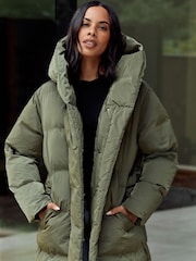 Khaki Green Premium Long Padded Hooded Coat - Image 3 of 7