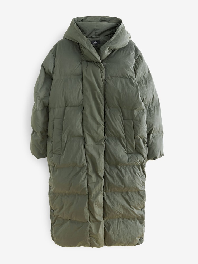 Khaki Green Premium Long Padded Hooded Coat - Image 5 of 7