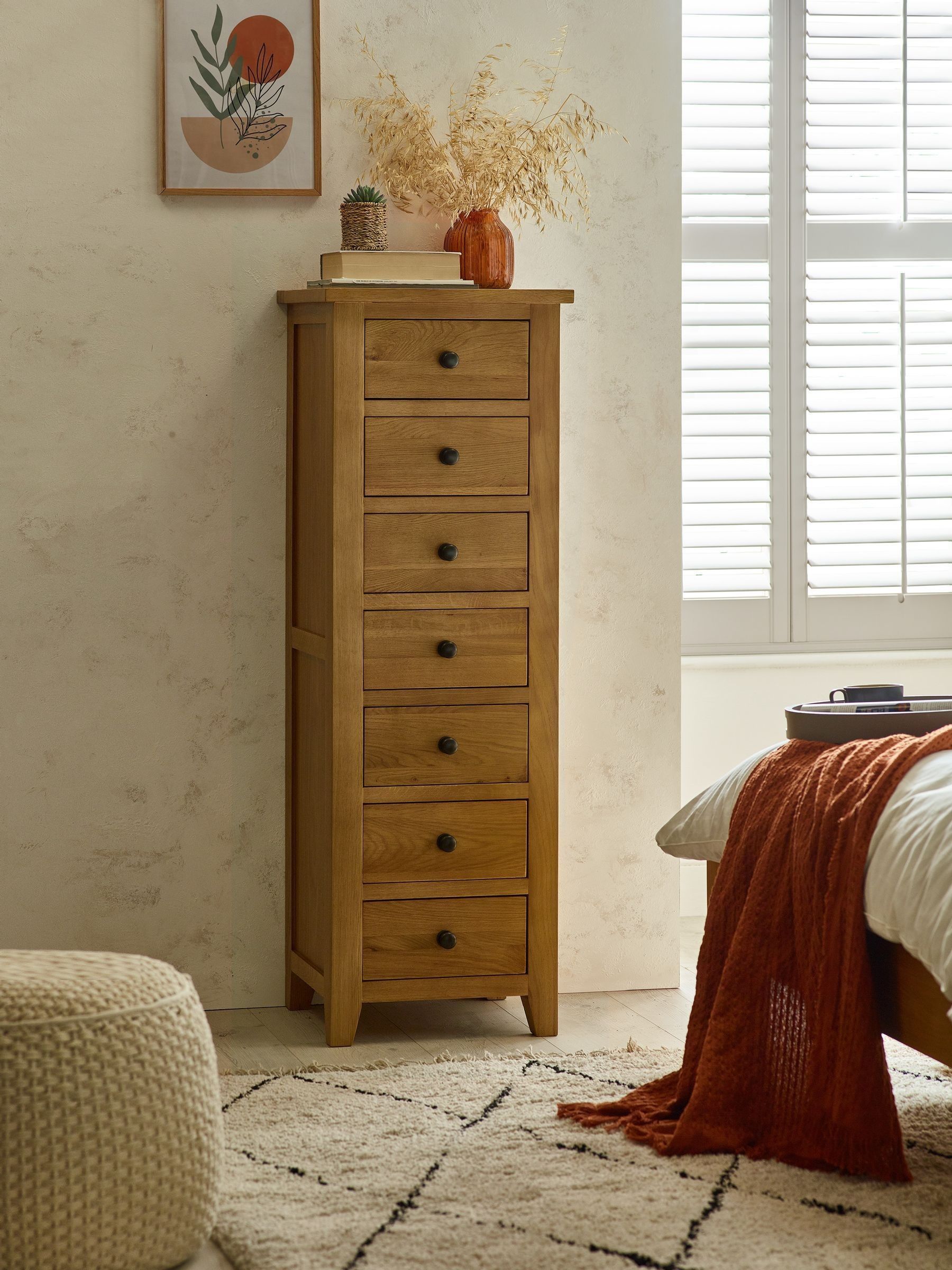 B&Q - Marlborough 7 Drawer Tall Slim ChestSolid Oak - Image 4