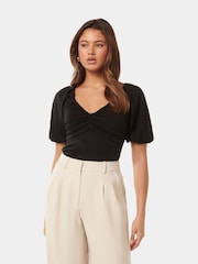 Forever New Black Desiree Ruched V-Neck Raglan Top - Image 1 of 5