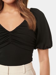 Forever New Black Desiree Ruched V-Neck Raglan Top - Image 2 of 5