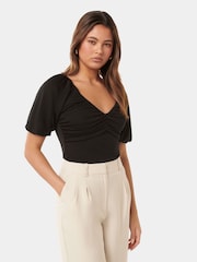 Forever New Black Desiree Ruched V-Neck Raglan Top - Image 3 of 5