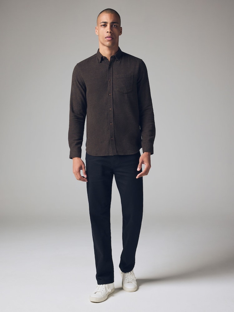 Brown Brushed Texture 100% Cotton Long Sleeve Shirt - Image 2 of 7