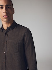 Brown Brushed Texture 100% Cotton Long Sleeve Shirt - Image 4 of 7