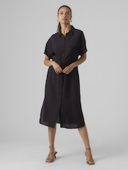 VERO MODA Black Utility Pocket Midi Shirt Dress - Image 1 of 4