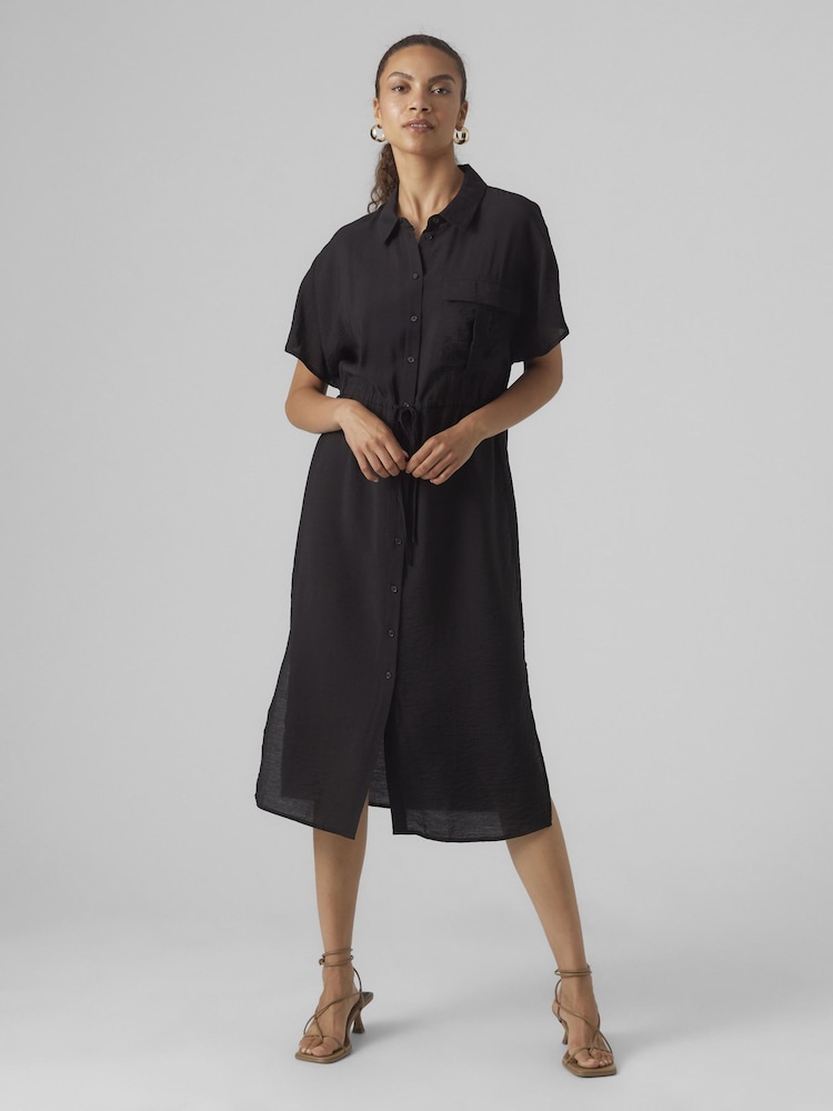 VERO MODA Black Utility Pocket Midi Shirt Dress - Image 1 of 4