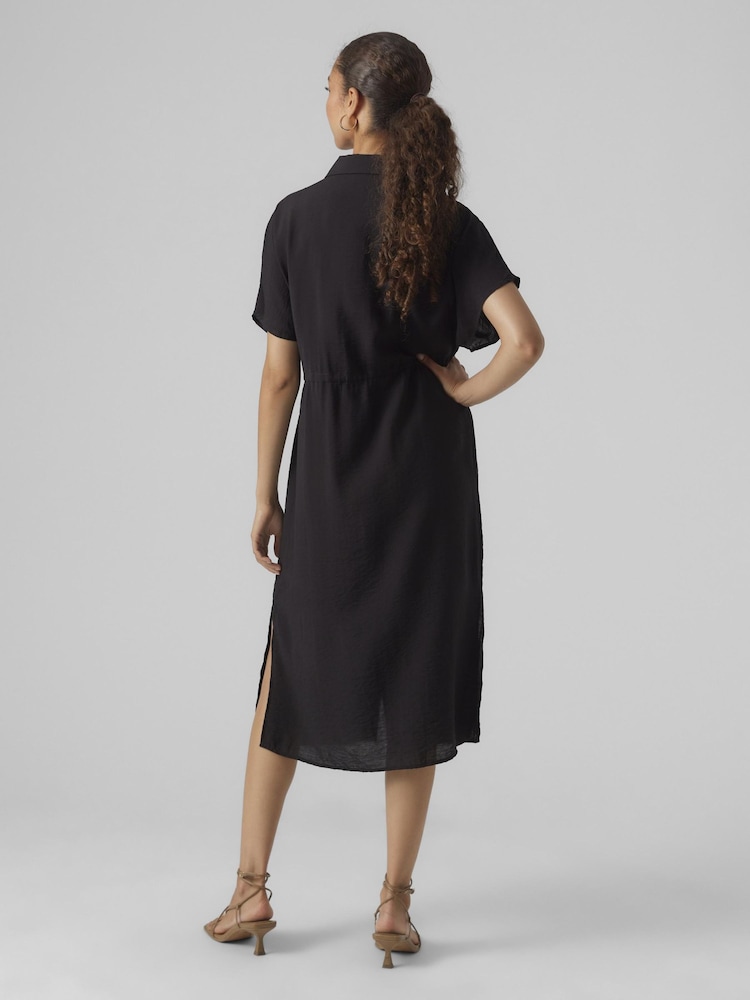 VERO MODA Black Utility Pocket Midi Shirt Dress - Image 2 of 4