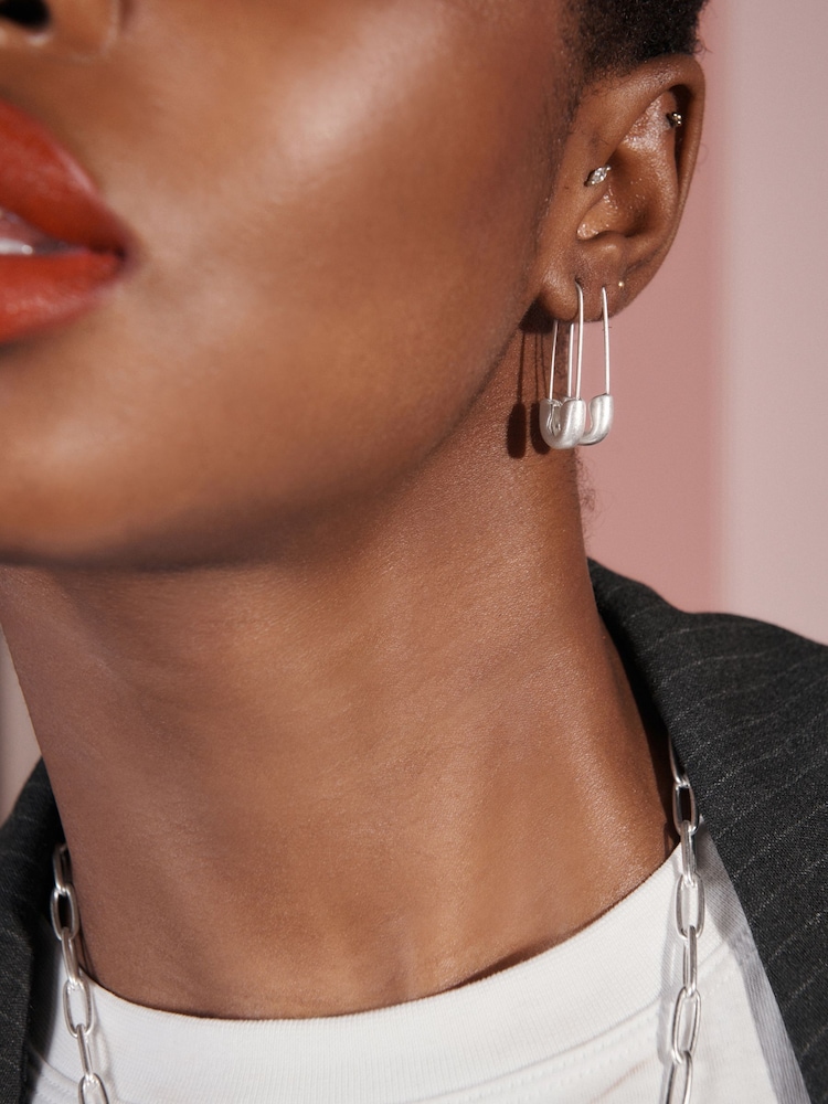 Rockett St George Silver Tone Safety Pin Earrings - Image 4 of 4