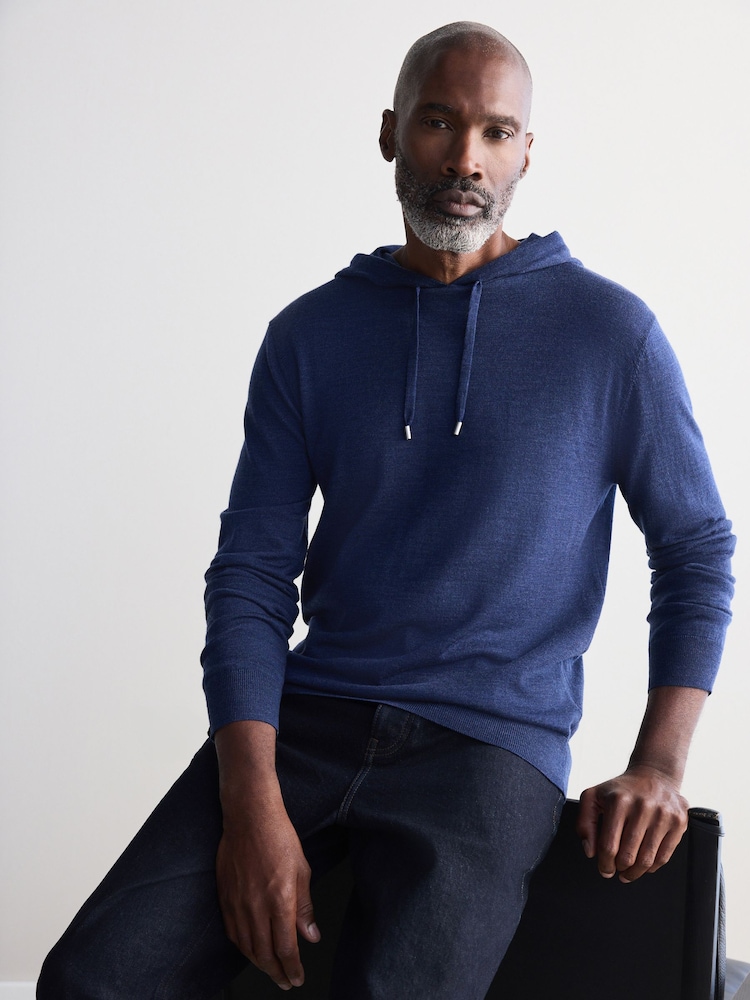 Blue Regular Fit 100% Merino Wool Signature Hoodie - Image 2 of 8