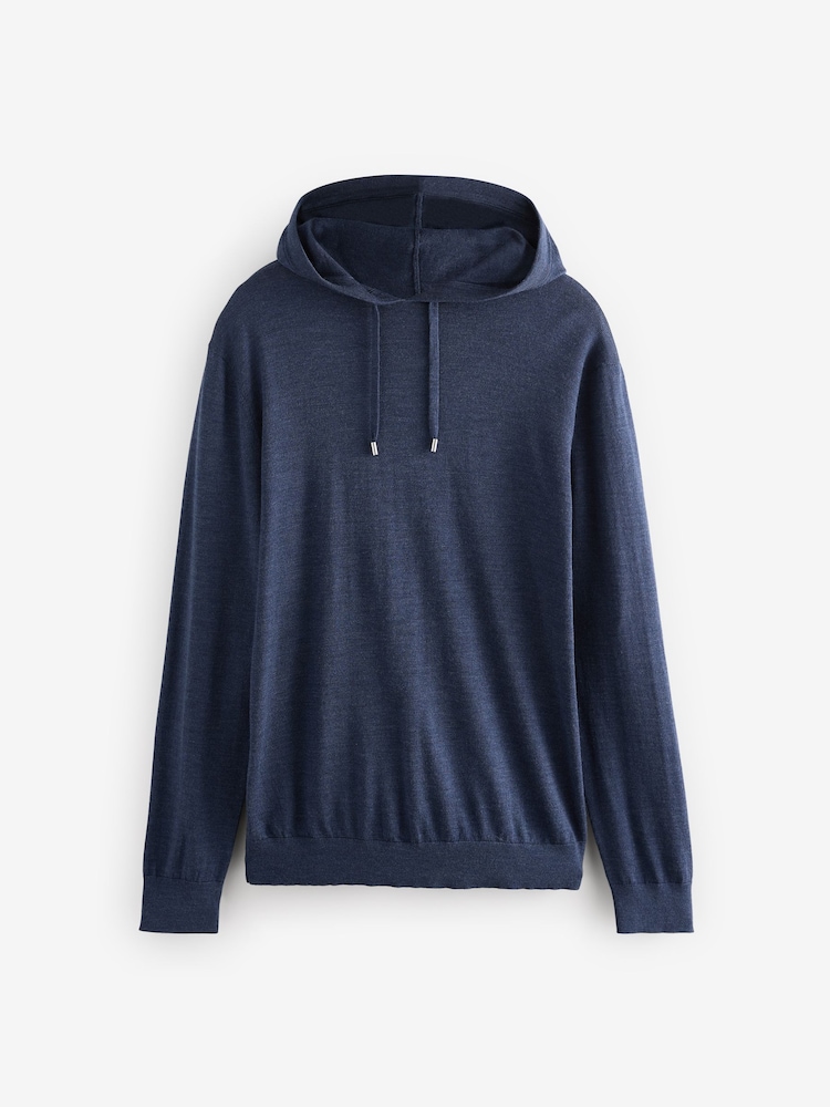 Niebieski - Regular Fit 100% Merino Wool Signature Hoodie - Image 6 of 8