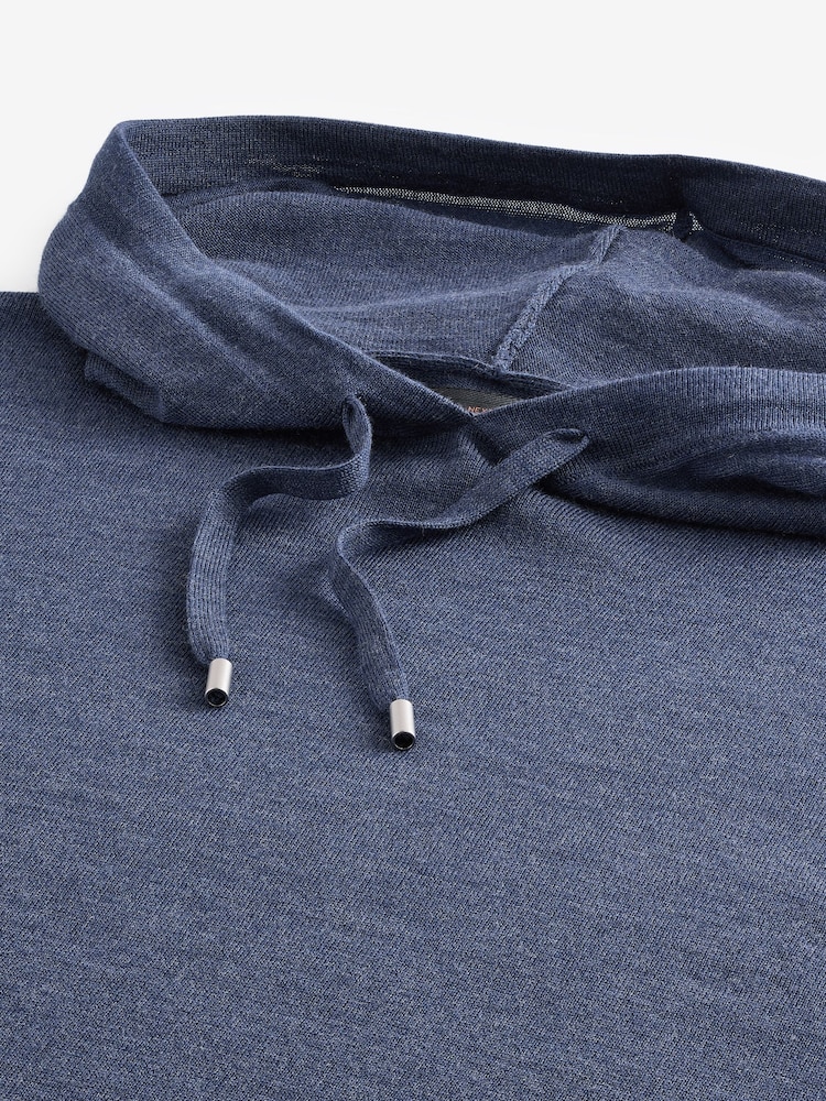 Blue Regular Fit 100% Merino Wool Signature Hoodie - Image 8 of 8