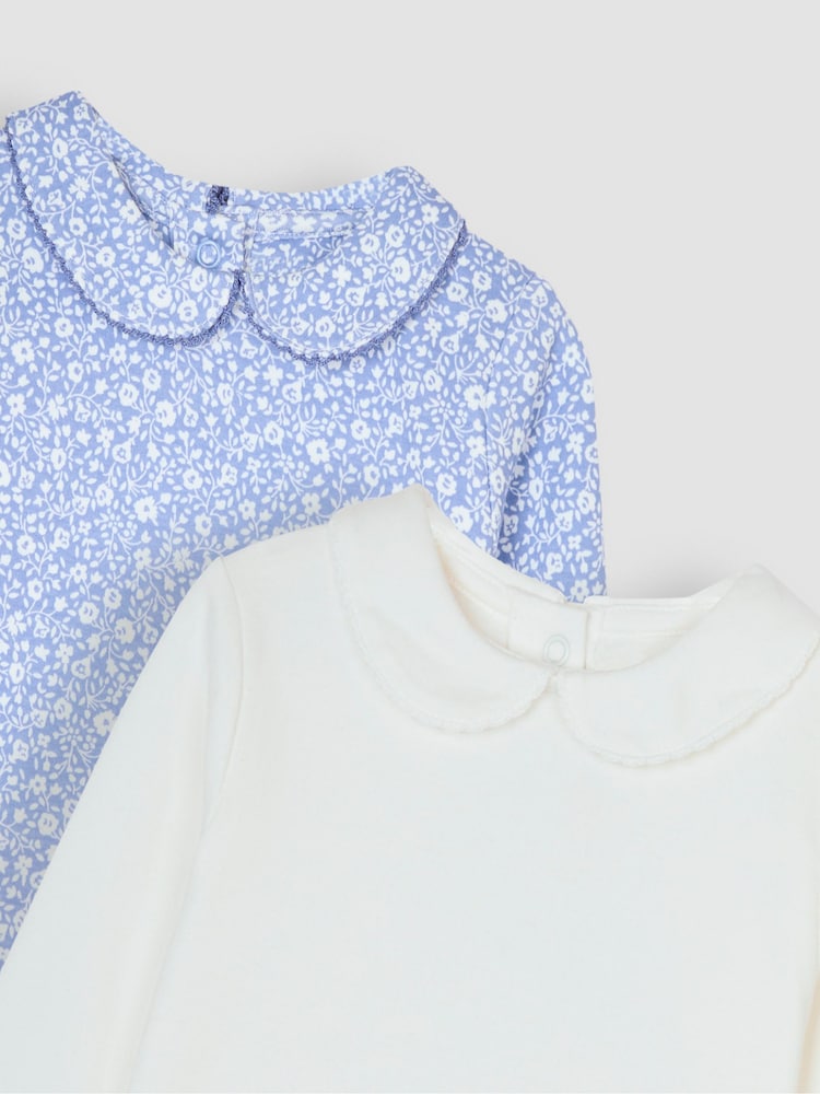 JoJo Maman Bébé Blue 2-Pack Ditsy Floral Peter Pan Tops - Image 6 of 6 JoJo Maman Bébé Blue 2-Pack Ditsy Floral Peter Pan Tops - Image 6 of 6
