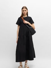 BOSS Black Cotton-Jersey Dress With Asymmetric-Tiered Skirt - Image 1 of 5